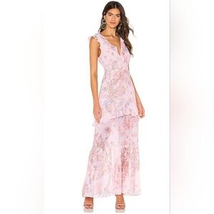 BCBGeneration Ruffle Maxi Dress in Light Pink Floral Sleeveless Plunge Neck 6